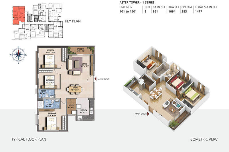 GR Floret 3 BHK Floorplan